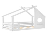 Twin House Floor Bed with Window and a Small Shelf, Solid Wood Floor Bed with House-shaped Roof, No W1580P362678