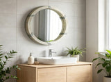 30.75" Natural Wood Round Mirror Farmhouse Wall Decor, Suitable for Living Room and Bedroom Wall 96082854