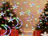 Multi colored moon and star curtain lights with 148 LED solar curtain lights 40090689