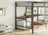 Adam Sturdy Twin Loft Bed Black Cinnamon Wood Desk and Closet Rod for Adult and Kids, Loft Bed B083P154274