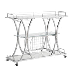 ZUN Contemporary Chrome Bar Cart with Wine Rack Silver Modern Glass Metal Frame Wine Storage 68234028