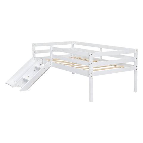 ZUN Twin Low Loft Bed with Slide, Ladder, Safety Guardrails, No Box Spring Needed,White 66011923