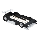 Twin Size Race Car-Shaped Platform Bed with Wheels,Black WF311965AAB