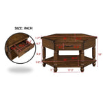 ZUN 2 Tier Retro Hexagon Living Room Solid Wood Coffee Table with Shelf & Drawer, 36'' Mid-Century W1202P163995