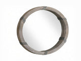 30.75" Natural Wood Round Mirror Farmhouse Wall Decor, Suitable for Living Room and Bedroom Wall 96082854