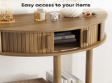 31.5-Inch Grooved Half-Moon Console Table, Farmhouse Sofa Table Behind Couch, Modern Entryway Table, 07132304