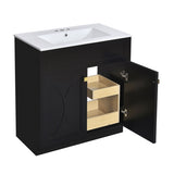 30'' Bathroom Vanity with Ceramic Sink Combo, Modern Freestanding Storage Cabinet with Gold Handles, N710P194898B