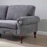 66-Inch Modern Linen Loveseat Sofa with Wooden Legs & Crystal button and Copper Nail, Tufted W1117P268788