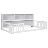 ZUN Twin Floor Bed with Bedside Bookcase,Shelves,Guardrails,White W504142771