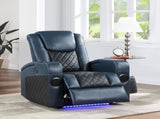 Alair Blue & Black Leather Aire Power Motion Recliner W/Bluetooth, Wireless Charger & Cupholder B2726P321025