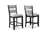 2pc Set Black Farmhouse Style Ladder Back Counter Height Side Chair Stool Gray Color Upholstered B011135074