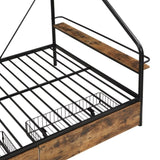 ZUN Full Size Metal Frame Platform Bed with Clothes Rack, Storage Shelves and 2 Drawers, Black 18571987