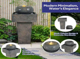 25.59"H Minimalist Concrete Column FountainLED-Lit Modern Outdoor Oasis, Sturdy Landscape Feature N765P324547G