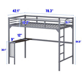 ZUN Twin Metal loft Bed with Desk, Ladder and Guardrails, bookdesk under bed, Silver W1676105930