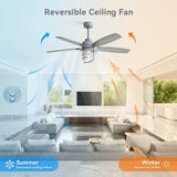 52-Inch Cement Grey Ceiling Fan With E26 Light,Glass Lampshade,5 Plywood Blades,Noiseless DC Motor,6 W934P360365