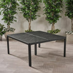 ZUN Outdoor Modern Aluminum Dining Table with Woven Accents, Antique Matte Black 65144.00BLK