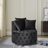 Velvet Upholstered Swivel Chair for Living Room, with Button Tufted Design and Movable Wheels, W48790917