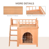 ZUN Natural Wood 2-Level Wooden Cat House with Lockable Wire Door 15770241