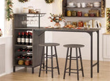 3PCS Bar Table & Stools Set, Wine Storage , Oak 48989205