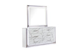 Desire Dresser Marble-Patterned Drawer Fronts with Sleek White Finish, Metallic Handles, and Six G150109088