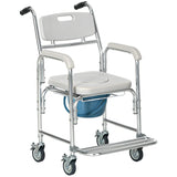 Gray Shower Commode Wheelchair, Waterproof Rolling Over Toilet Chair with Padded Seat 33724460