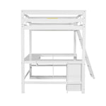 ZUN Full Size Loft Bed with U-shaped Desk, Drawers and Storage Shelves, White 58879718