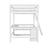 ZUN Full Size Loft Bed with U-shaped Desk, Drawers and Storage Shelves, White 58879718