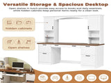 Farmhouse Arched Computer Desk with Hutch, Mid-Century Walnut Home Office Workstation with Charging 49828555