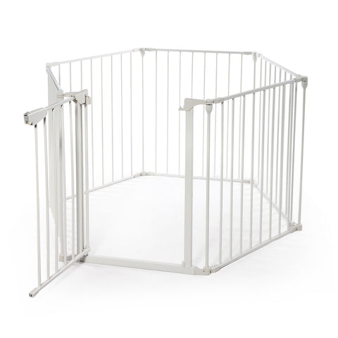 ZUN 6-Panel Metal Baby Playpen Fireplace Safety Fence w/ Walk-Through Door in 2 Directions, 5-in-1 Extra W2181P154903