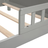 Twin Pine Wood Bed with Bookcase Headboard ,LED Motion Sensor Light, Guardrails,Grey W504P277595
