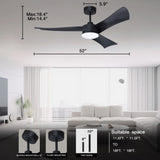 52" Smart Ceiling Fans with Lights and Remote, Quiet Reversible DC Motor and changing& Dimmable LED 32794162