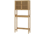 Natural Bamboo Bathroom Cabinet Over Toilet, Slatted Door Storage with Adjustable Shelf 35839199