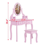 ZUN FCH Kids Vanity Set with Mirror and Lights and Stool, 5 Storage Drawers, Pretend Play Princess 59165871