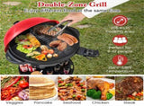 Red 1200W Electric BBQ Grill with Double-Zone Cooking, 2-in-1 Freestanding & Countertop Grill for 63293841