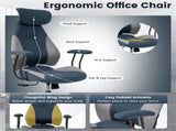 Gray Blue Color Blocking Office Chair with 2D Adjustable Headrest, Ergonomic High-Back Desk Chair 42636464
