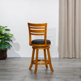 24" Counter Height Slat Back Swivel Stool, Natural Finish, Charcoal Fabric Seat B04660694