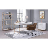 ZUN White High Gloss and Gold 2-Drawer Writing Desk B062P191050