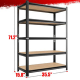 5 Tier Storage Rack, Adjustable Height Shelving, Warehouse Supermarket Basement Storage, Black 10889298