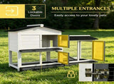 62" White Rabbit Hutch, Wooden Bunny Hutch, Guinea Pig Cage, Small Animal Enclosure with Run Area, 16415811