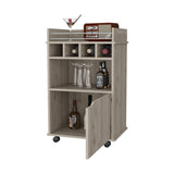 FM FURNITURE Crozier Bart Cart, with 1 shelf, 1 door and four built-in wine rack,Macadamia B128P321058