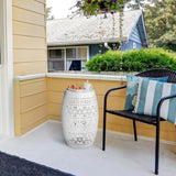 9.4" Steel Patio End Table, Round Hollow Drum Side Table, Accent Table for Indoor and Outdoor, White 56990579