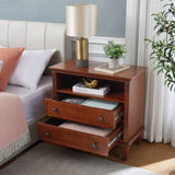 Open Space and 2 Drawers Dresser Nightstand with Charging Station, Farmhouse End Table with USB W1693P216935