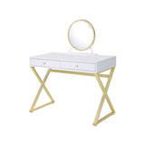 Coleen White & Gold Finish Vanity Desk W/Mirror & Jewelry Tray B2726P315740