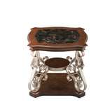 End table, marble paper top, MDF with brich middle shelf, powder coat finish metal legs. W1708135330