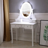 ZUN FCH With Light Bulb Single Mirror 5 Drawer Dressing Table White（=60709581,39757282） 16062826