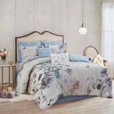 8 Piece Cotton Printed Comforter Set Blue Queen B03597238