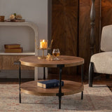 Round two-ply Coffee Table Handcrafted Relief Sturdy Pedestal Wooden Olive-Shaped Tea Table for W3081P255114