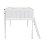 ZUN Twin Size Wood Low Loft Bed with Ladder, ladder can be placed on the left or right, White 31471087