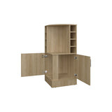 FM FURNITURE Toyei Corner Bar Cabinet with Bottle Rack, Open Shelves, and Hidden Storage, Natural B128P269880
