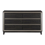 ZUN Modern Bedroom 1pc Dresser of 6 Drawers Grooves Cutouts Pulls Ebony Finish and Silver Contemporary B011P170939